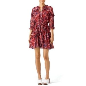 Saloni Tilly Red Ruffle Silk Floral Mini Dress Women’s Sz XS/0